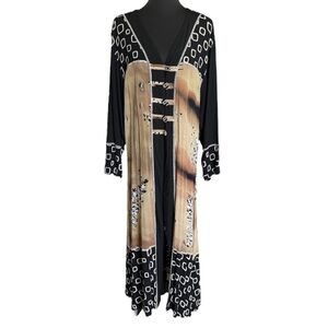 Globetrotter Indonesian Kimono Maxi Dress Cover Up Asian Art To Wear Bat…